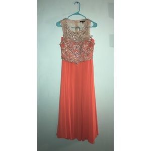 Light orange prom dress with sequined top